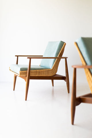 Peabody wicker lounge chair in teak and leather, side view