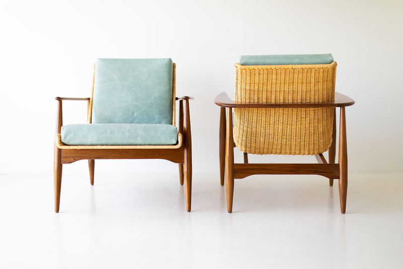 Peabody wicker lounge chair in teak and leather, rear view