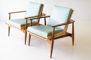 Peabody wicker lounge chair in teak and leather, front view