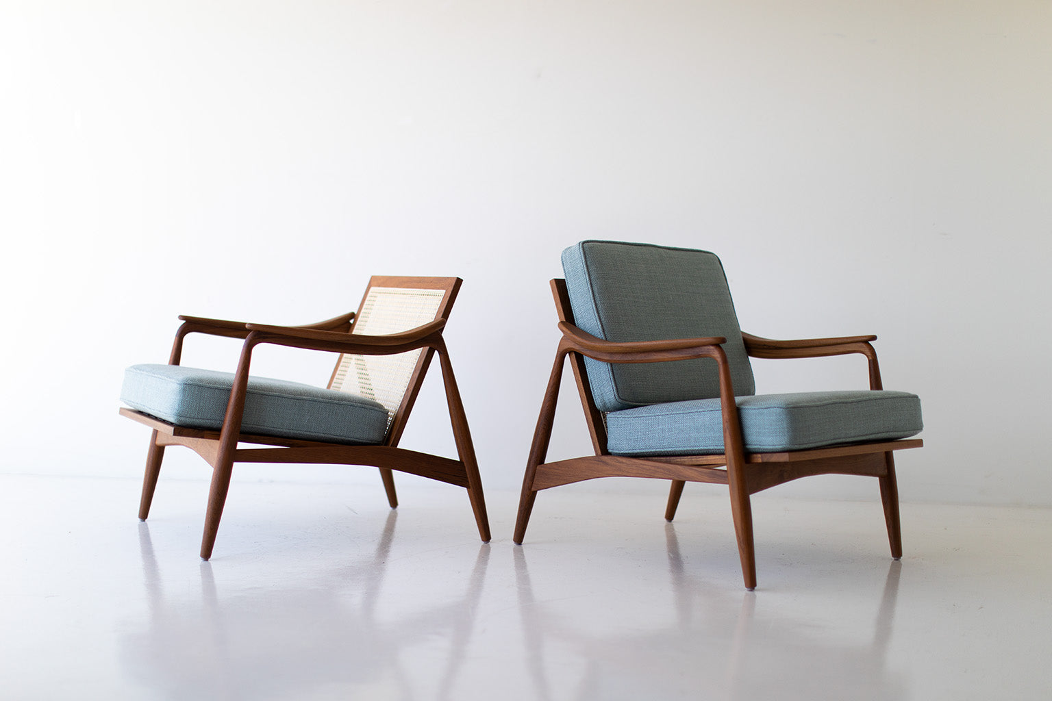 Peabody Leather Cane Back Modern Lounge Chair — Luxury Lounge Chair in Teak & Leather by Craft Associates®