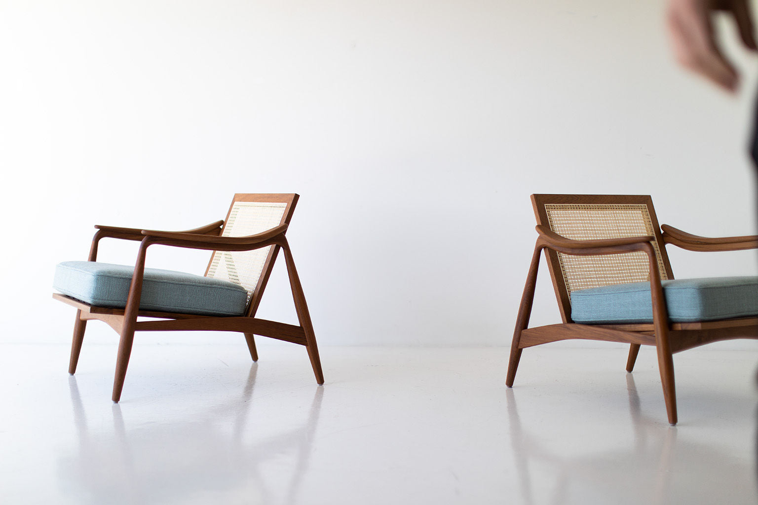 Peabody Leather Cane Back Modern Lounge Chair — Luxury Lounge Chair in Teak & Leather by Craft Associates®