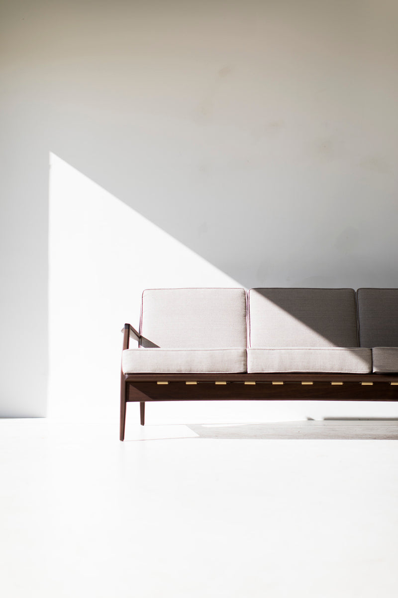 Detail of the high-density foam cushions on the Peabody sofa