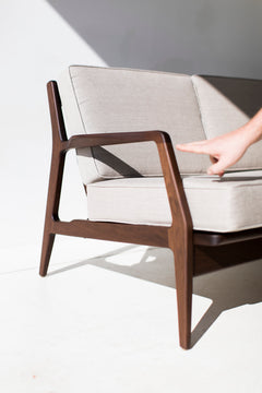 Close-up of the commercial grade fabric upholstery on the sofa