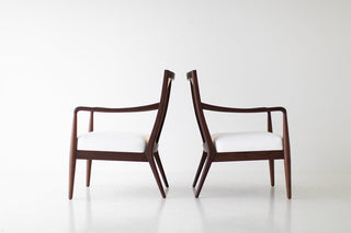 Modern luxury walnut cane back lounge chair with leather seat by Craft Associates