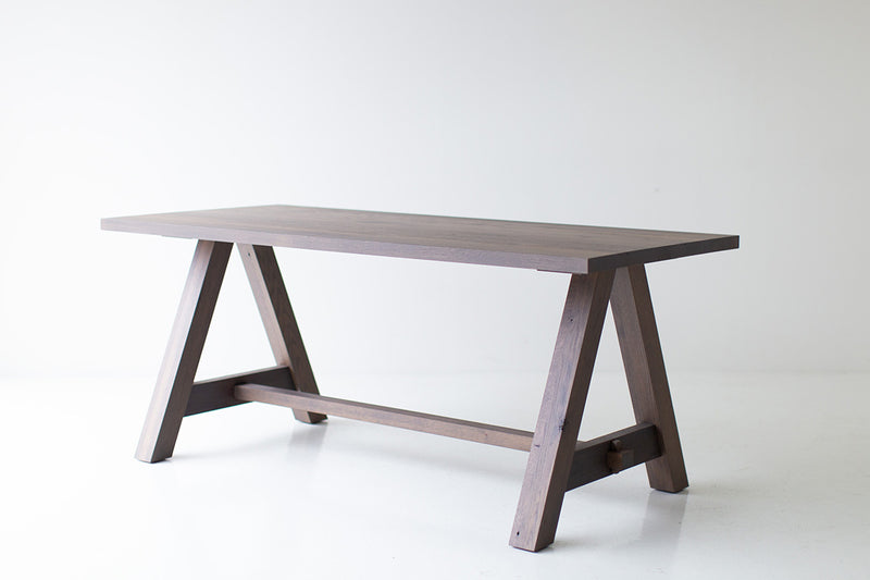 Side profile of the Liberty farm table showing its trestle base