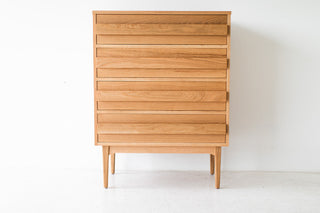 Modern luxury white oak tall dresser by Bertu Home, front view