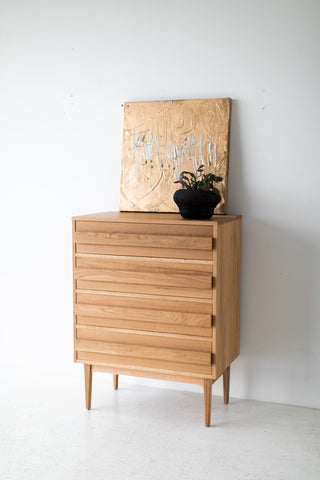 Side profile of the solid white oak tall dresser