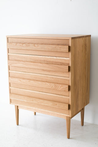 Modern white oak dresser photographed in natural light