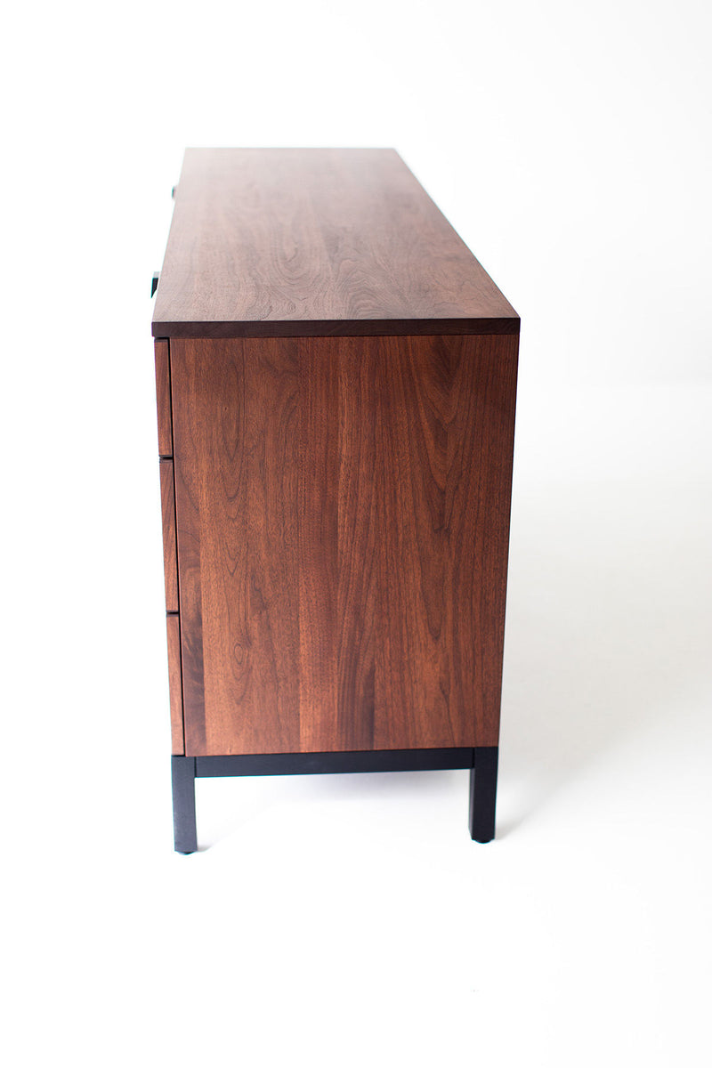 Milo Baughman six drawer chest styled in a modern luxury bedroom