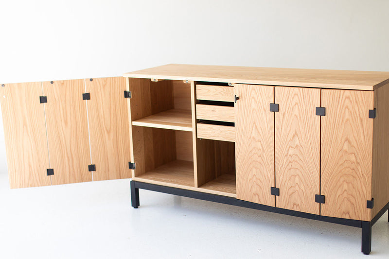 Close-up of the maple door pulls and joinery