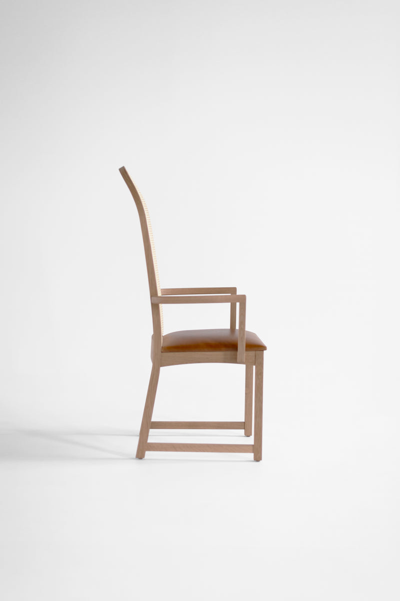Close-up of the leather upholstery on the highback dining arm chair