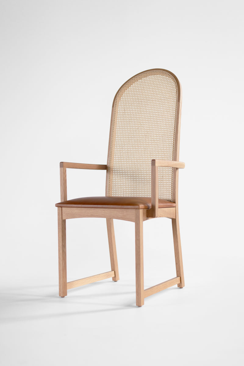 Pair of Milo Baughman highback arch dining arm chairs styled together