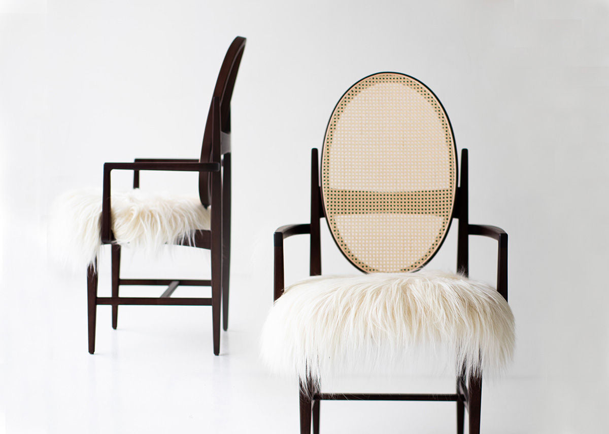 Milo Baughman Oval Cane Back Walnut Arm Chair for Craft Associates - B635