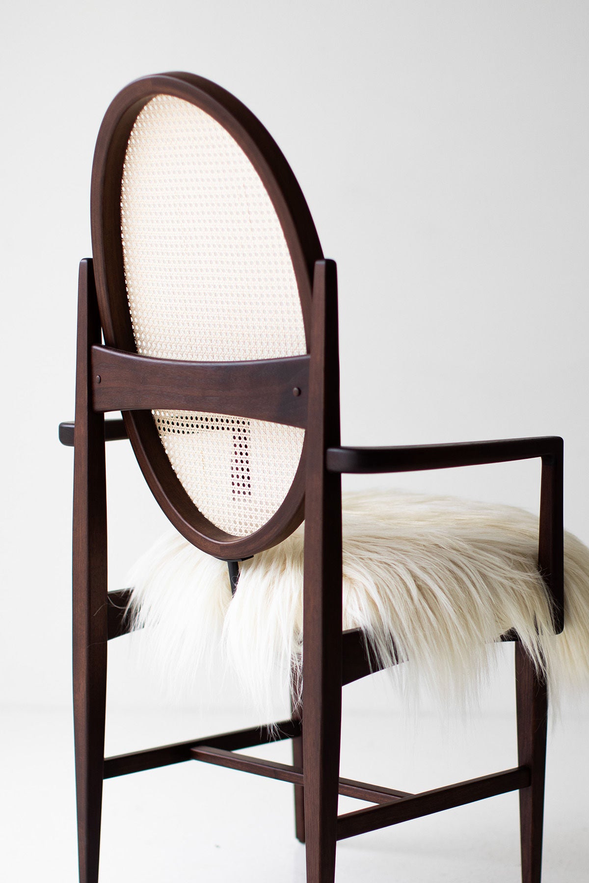 Milo Baughman Oval Cane Back Walnut Arm Chair for Craft Associates - B635