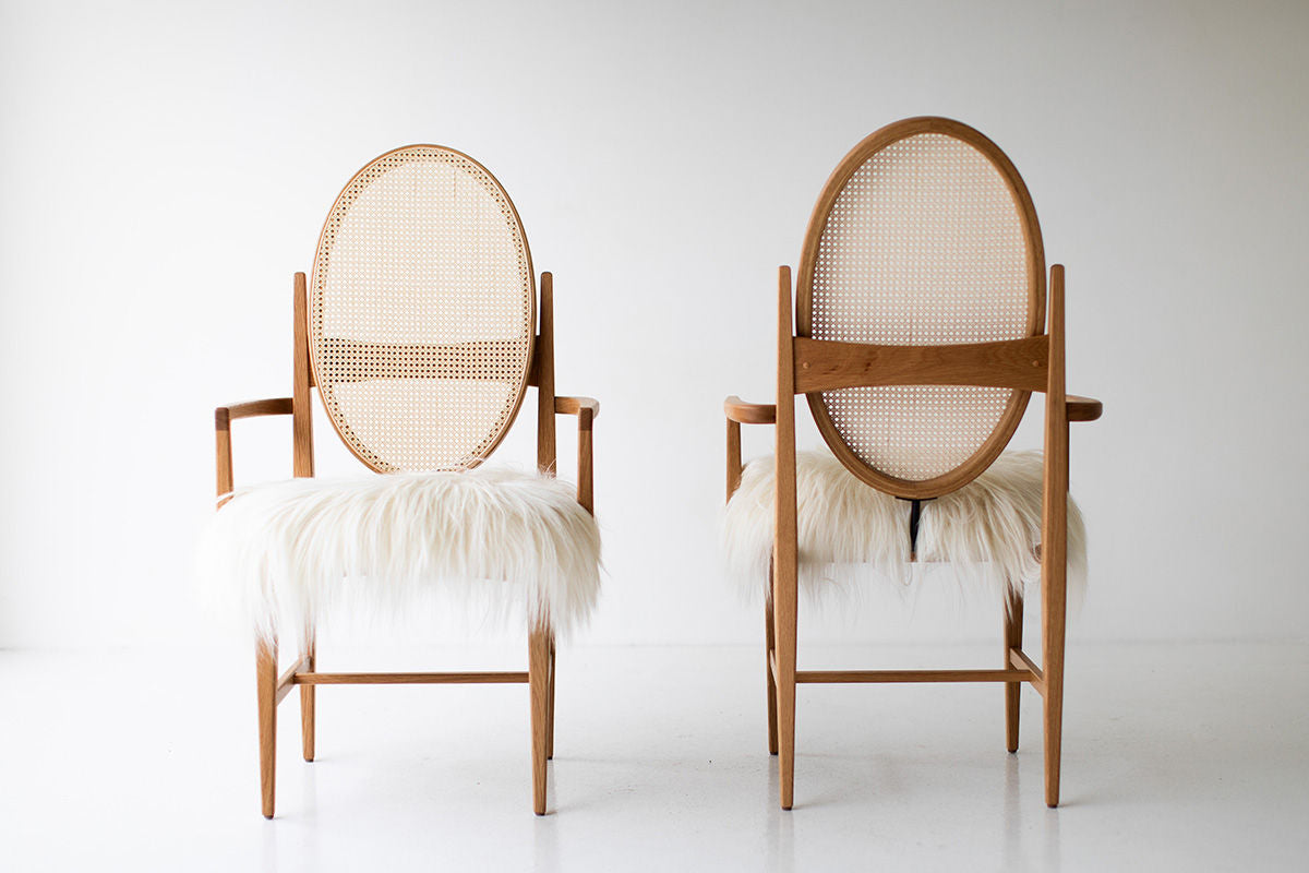 Milo Baughman Oval Cane Back Walnut Arm Chair for Craft Associates
