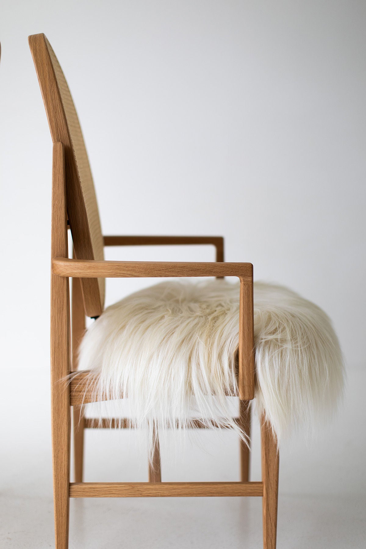 Milo Baughman Oval Cane Back White Oak Arm Chair for Craft Associates - B635