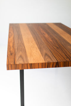 Modern luxury striped top walnut dining table set with chairs and place settings