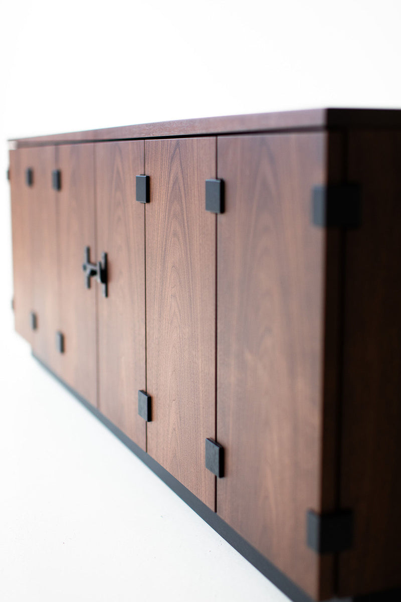 Modern luxury walnut sideboard styled in a dining room