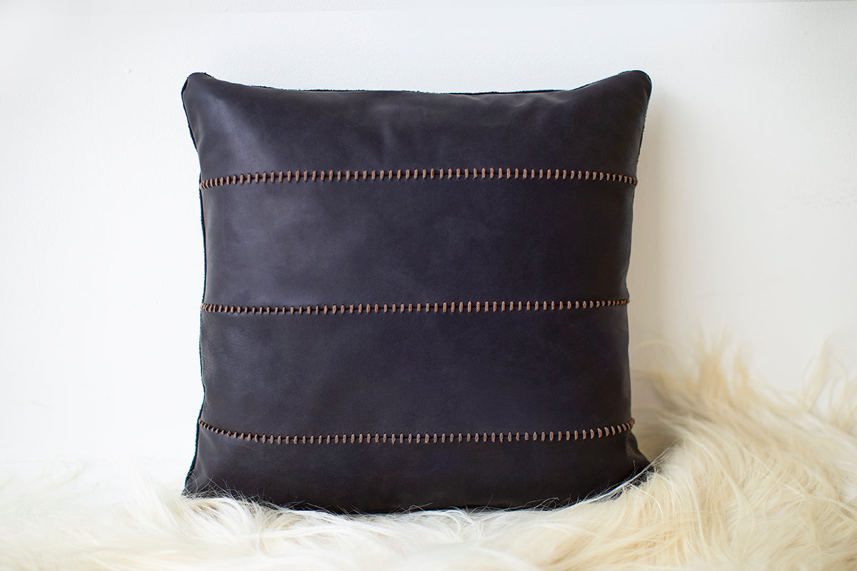 Mode Black Leather Throw Pillow - 0125