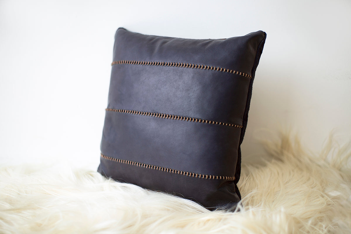 Mode Black Leather Throw Pillow - 0125