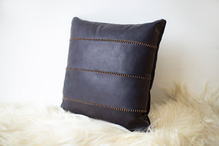 Mode Black Leather Throw Pillow Image 03