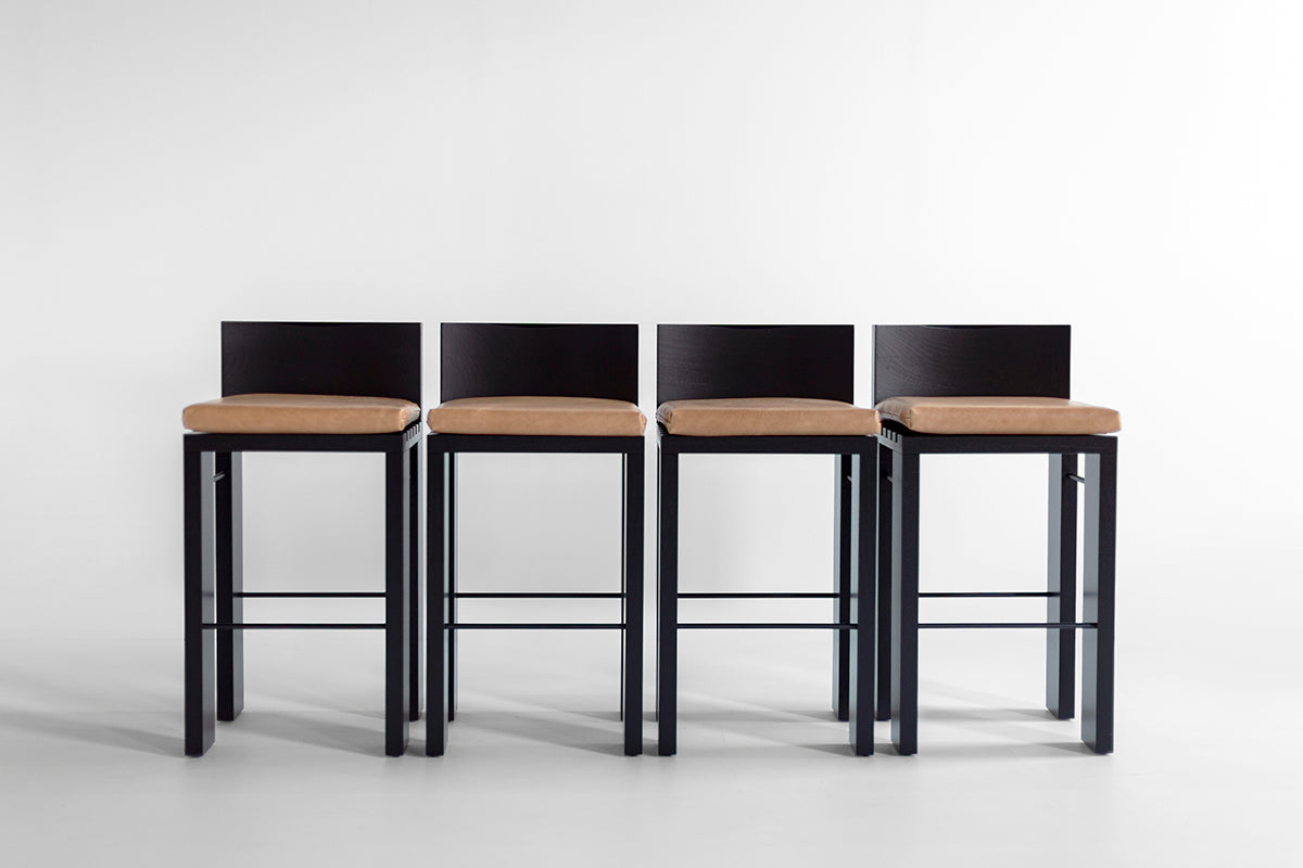 Chile Bar Stool in Leather — Modern Luxury White Oak & Metal Bar Stool