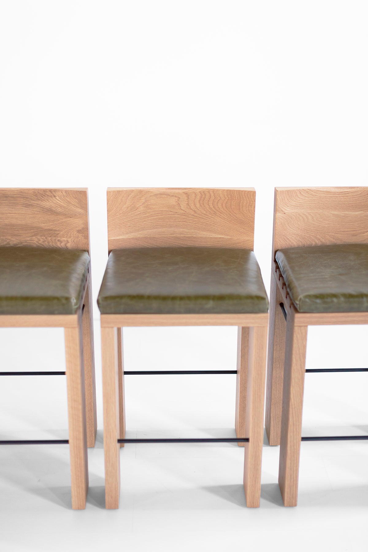 Chile Bar Stool in Leather — Modern Luxury White Oak & Metal Bar Stool