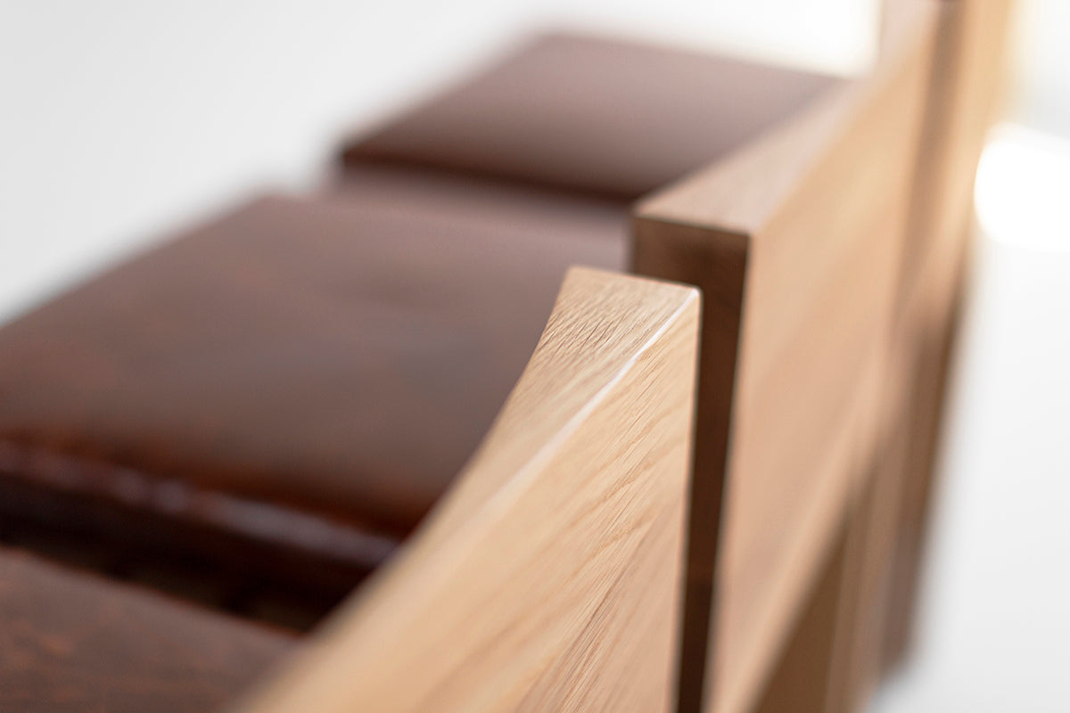 Chile Bar Stool in Leather — Modern Luxury White Oak & Metal Bar Stool