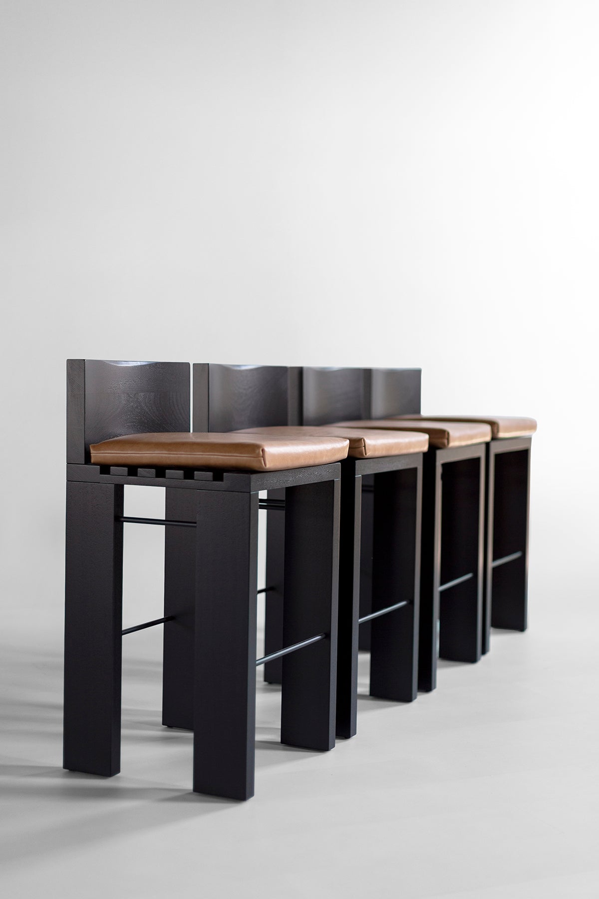 Chile Bar Stool in Leather — Modern Luxury White Oak & Metal Bar Stool