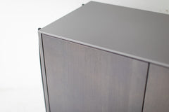 Close-up of the grey hand-lacquered maple door front on the modern luxury Cambre credenza