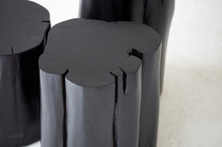 Close-up of the black commercial-grade finish on the stump table