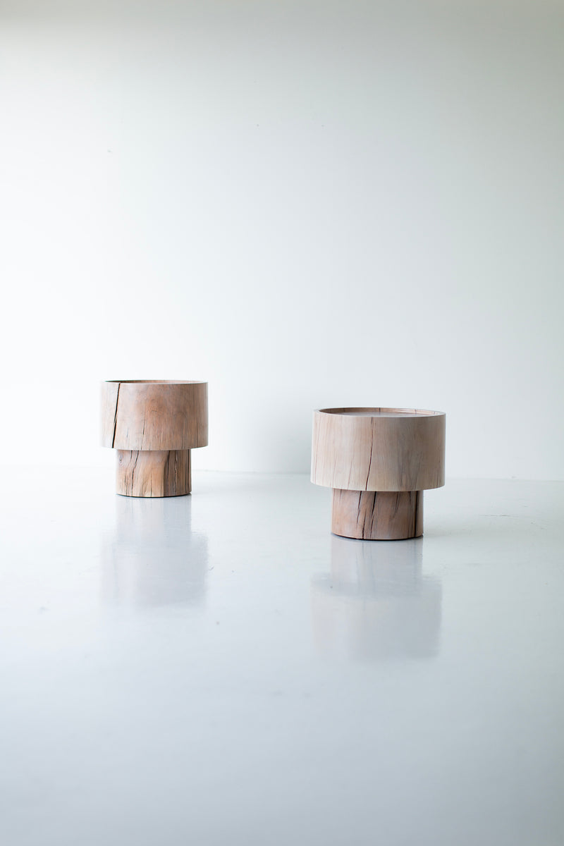 Detail shot of the natural cracking and character in The Breeze side table's wood