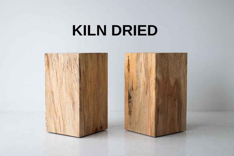 Organic modern natural maple stump side table by Bertu Home, front view