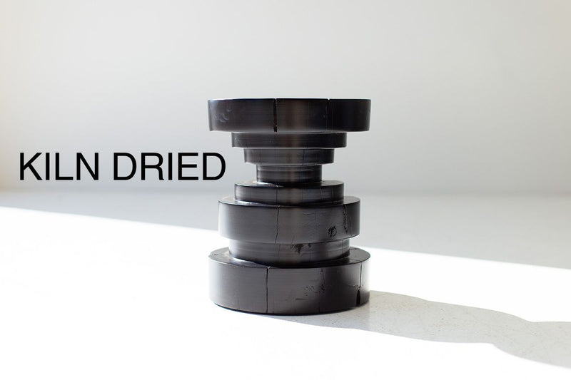 Organic modern Tulum stool in black hand-sculpted red cedar by Bertu Home, front view