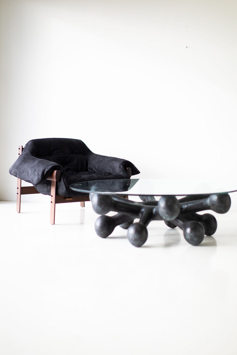 Modern black bronze coffee table shown from above