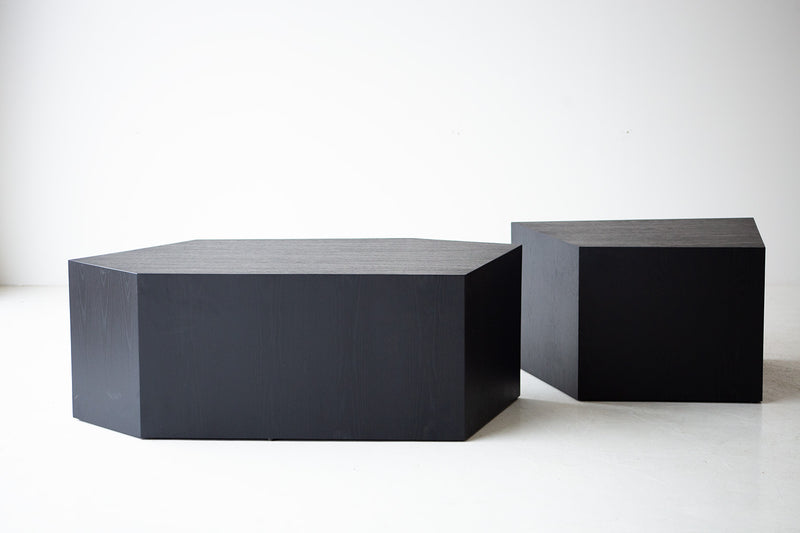 Organic modern coffee table in white oak veneer by Bertu Home, front view — The Crag Tables