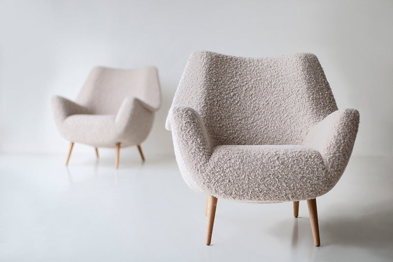 Close-up of the hardwood frame joinery on a modern Danish lounge chair