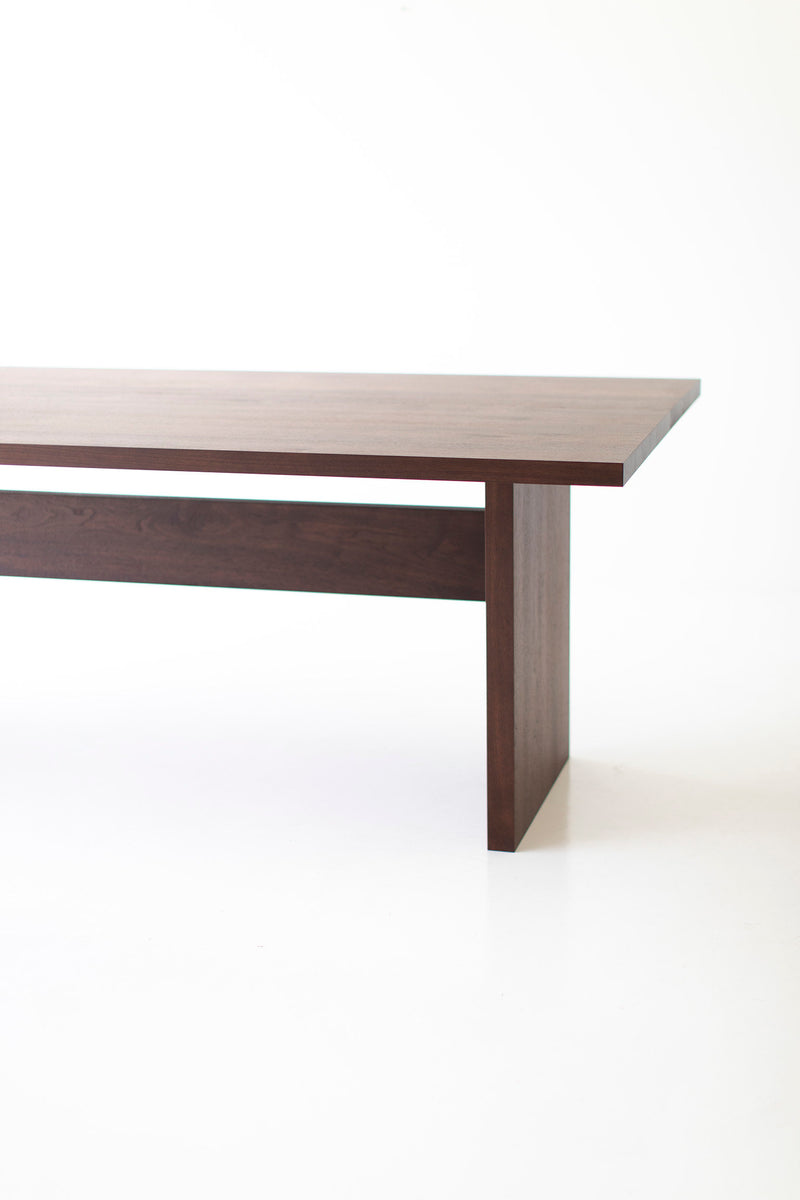 Close-up of the walnut wood grain on the Toko Table