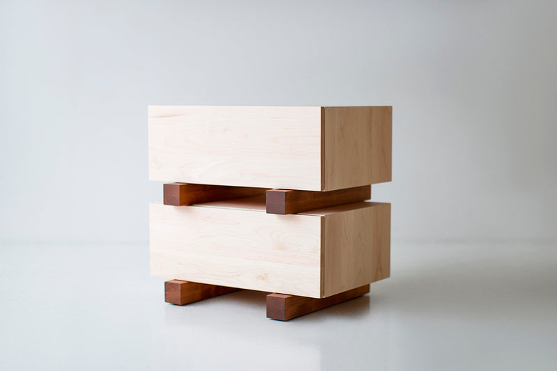 Modern maple nightstand with horizontal plank drawer front from the Santa Fe collection