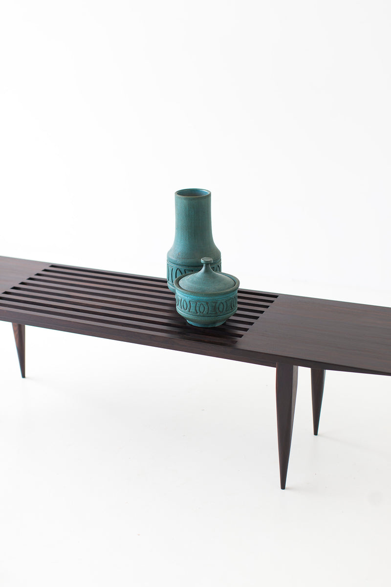 Craft Associates J Bench showing solid ziricote wood slats