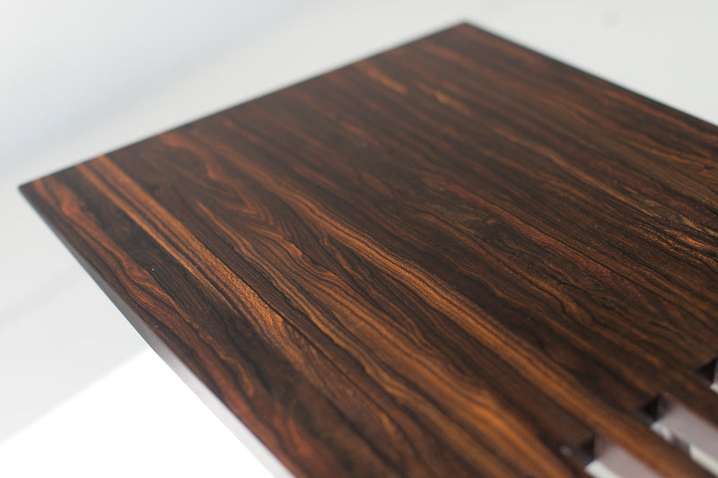 Detail of the hand-finished ziricote slats on the bench