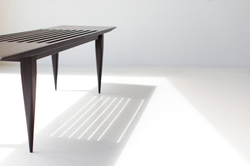 Modern slatted J Bench shown from above