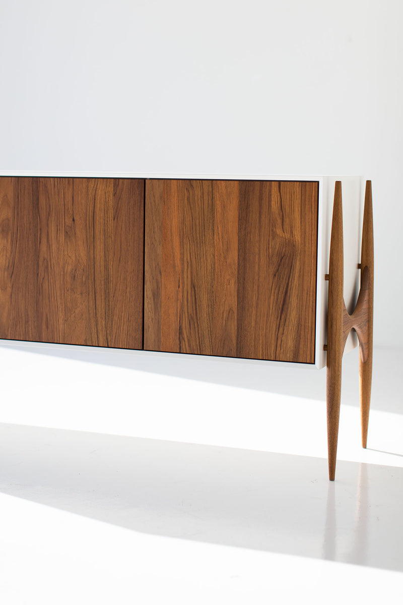 Modern luxury teak Cambre credenza showing its solid teak door fronts