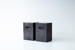 Side profile of the wood side table showing its cutout handles