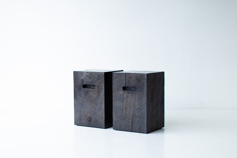 Side profile of the wood side table showing its cutout handles