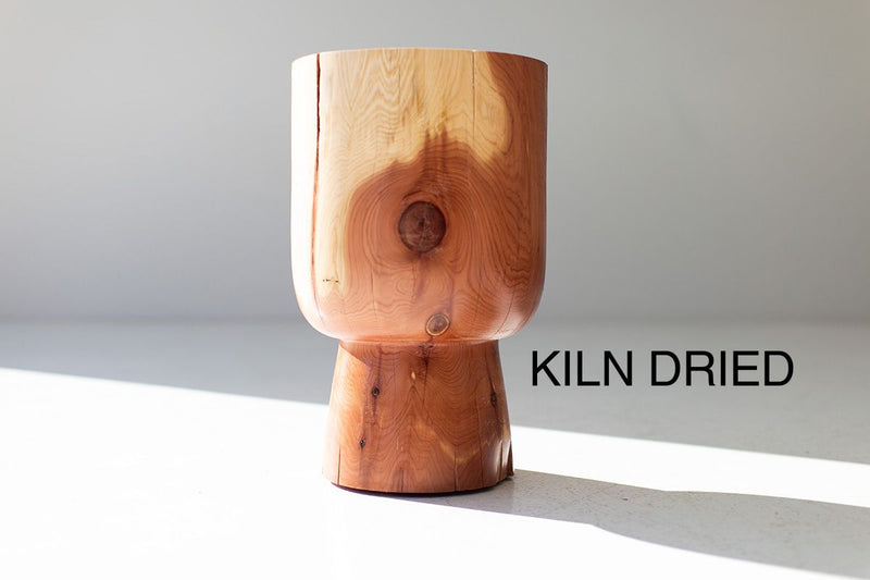 Modern luxury natural red cedar side table, The Morocco, front view
