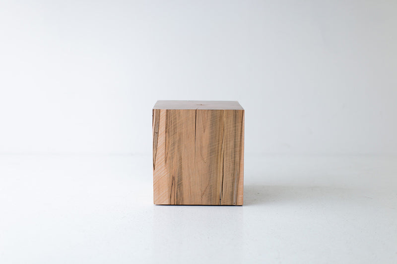 Natural maple block end table, front view