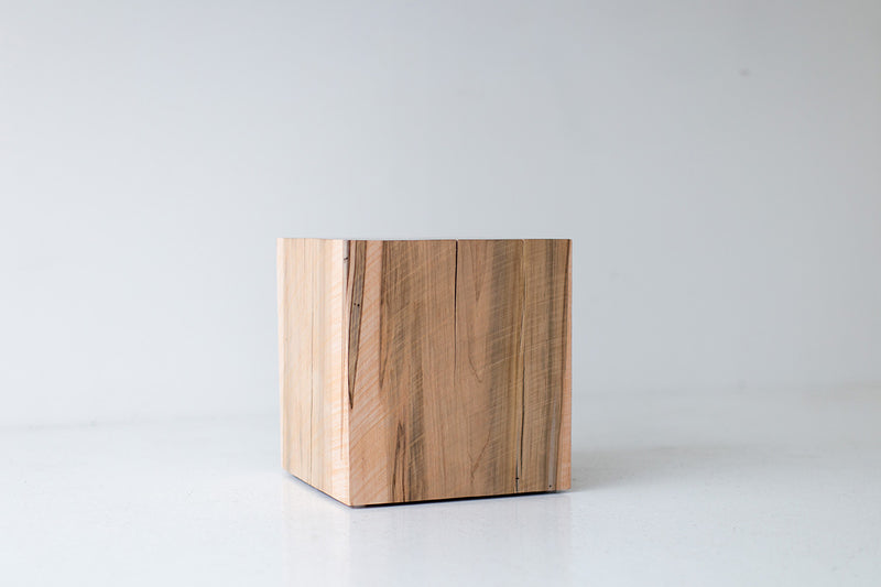 Natural maple block end table on its own, front view