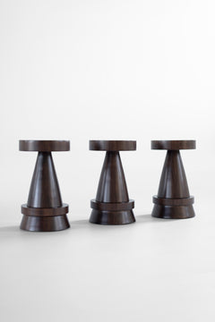 Close-up of the exterior walnut finish and wood grain on the Outdoor Boca counter stool.
