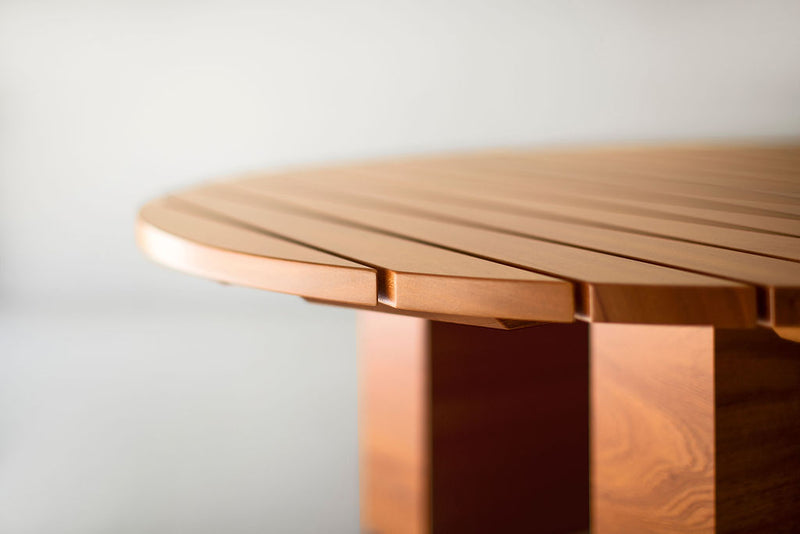 Close-up of the mahogany wood grain and exterior finish on a coffee table